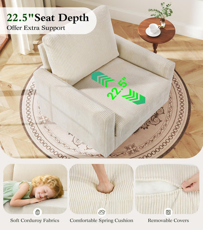 Kidirect 35.5in Oversized Accent Chair, Easy to Assemble Living Room Chairs, Corduroy Reading Chair for Bedroom, 22.5in Deeper Seats Accent Chairs for Living Room, Comfy Armchair Reading Nook, Beige