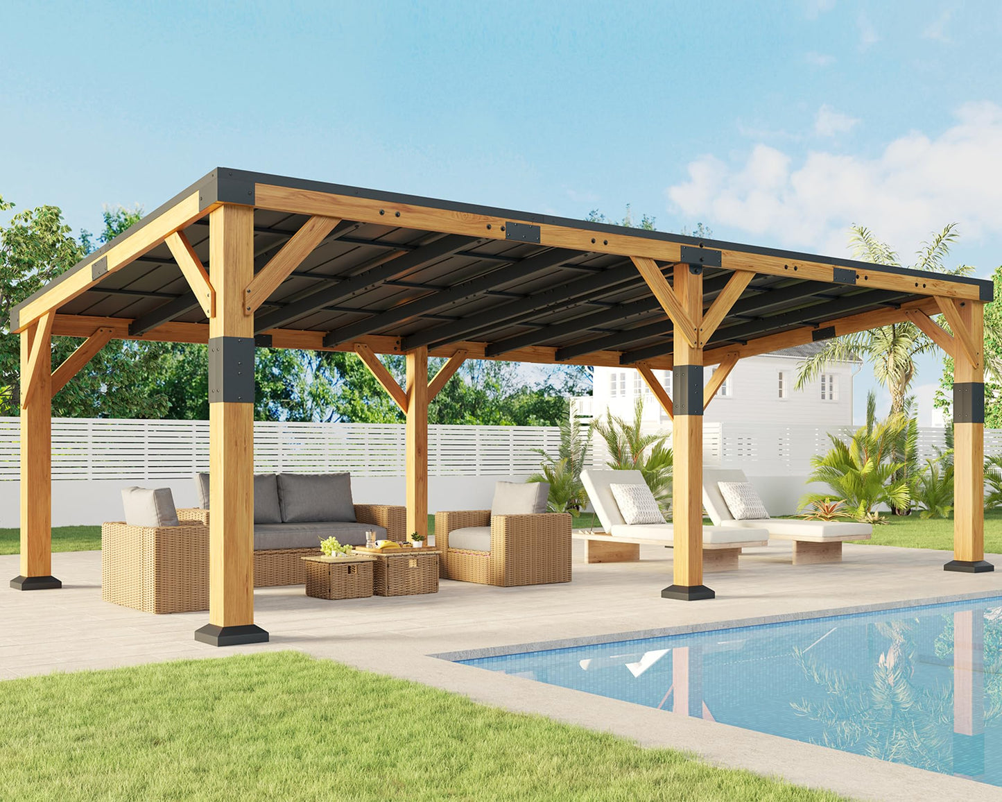 Jocisland 12' x 24' Cedar Wood Gazebo with Sloped Galvanized Steel Roof, Hardtop Gazebo Pavilion with Durable, Rot-Resistant Construction, Permanent Outdoor Pergola for Backyard, Garden & Deck