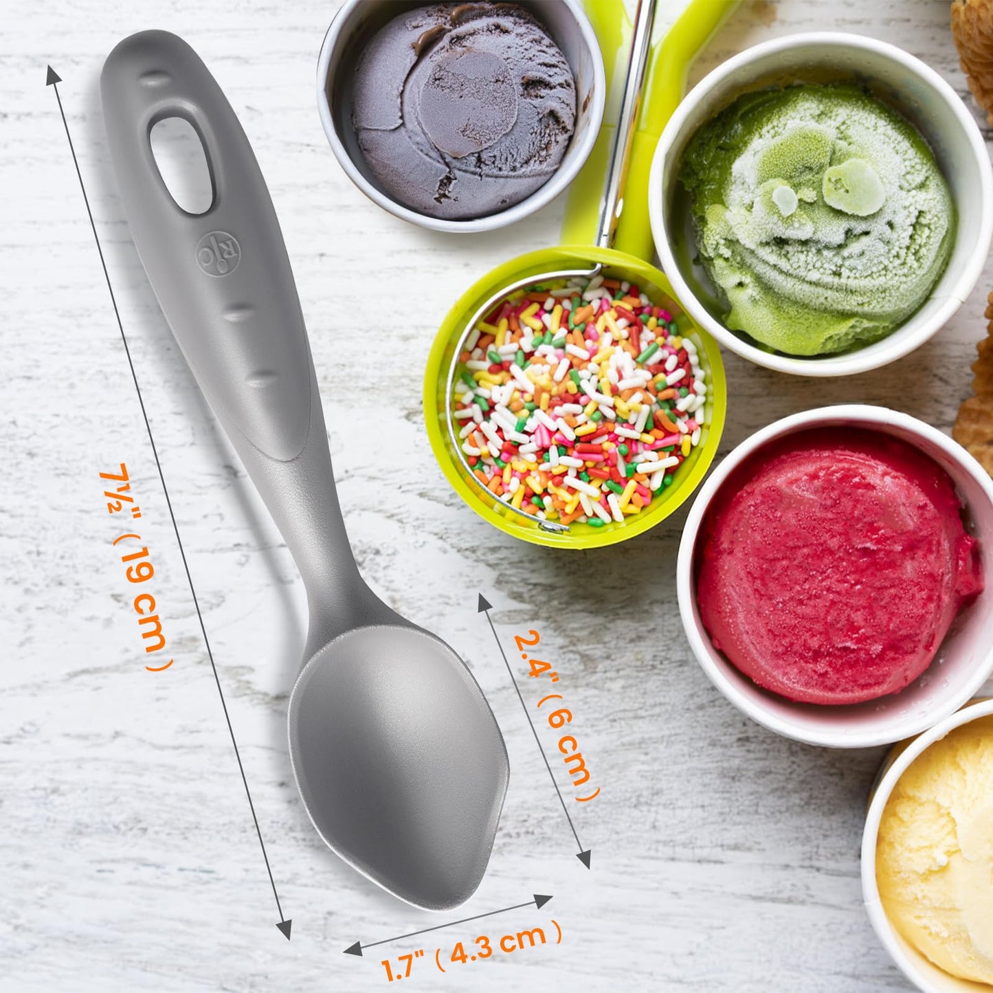 Professional Ice Cream Scoop #2731, Ice Cream Scooper Made of Aluminum with Nonstick Design Easy Release Gelato, Sorbet, Melon, Frozen Yogurt - Dishwasher Safe, Size - 7.5"L x 2"W