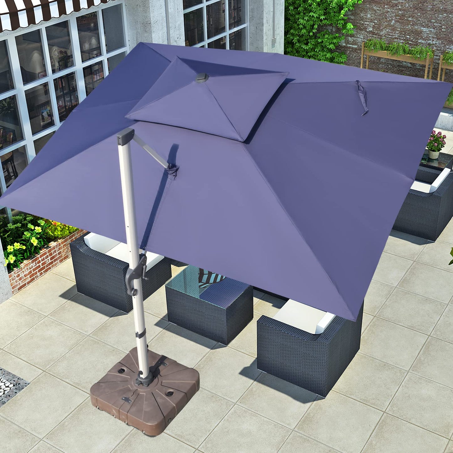 Mojia Cantilever Patio Umbrella with Cross Base and Cover Included - 360° Rotation Large Heavy Duty Offset Outdoor Umbrella with Easy Tilt for Pool Backyard Deck Garden (10x13 FT Navy Blue)