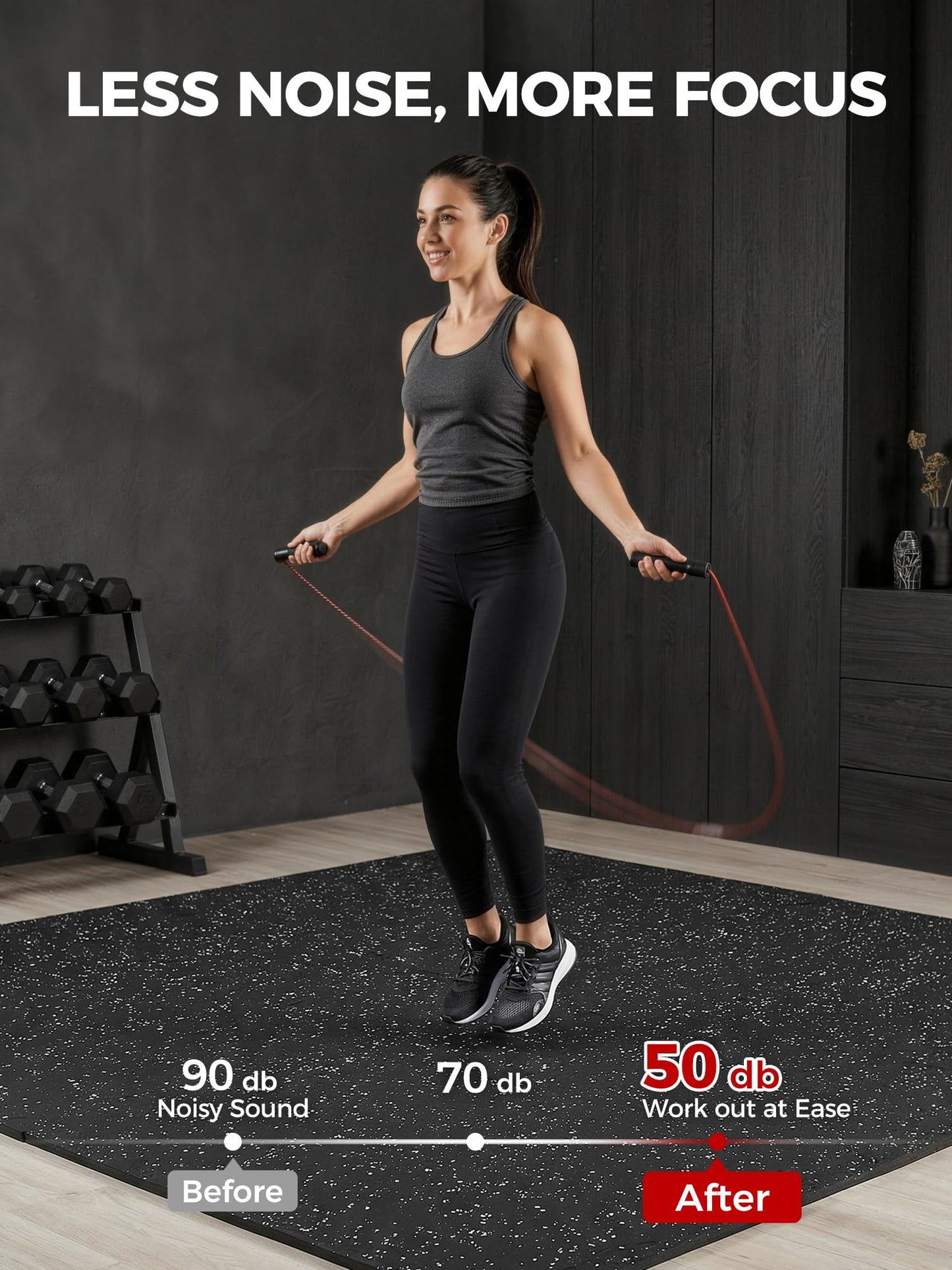 HIAARO 0.79in Extra-Thick 72 Sq Ft Exercise Equipment Mats, 18 Tiles Rubber Top EVA Foam Workout Mats, Interlocking Gym Flooring for Home Gym, 24 x 24in, Black & White