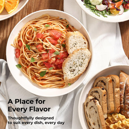 Y YHY 8.5" Pasta Bowls Set of 4, 30 oz Embossed Salad Bowls for Serving Soup, Noodle, Fruit, Dinner, Kitchen Deep Plates, Ceramic Dinnerware Sets, Soft White Dishes for Thanksgiving Day Gifts