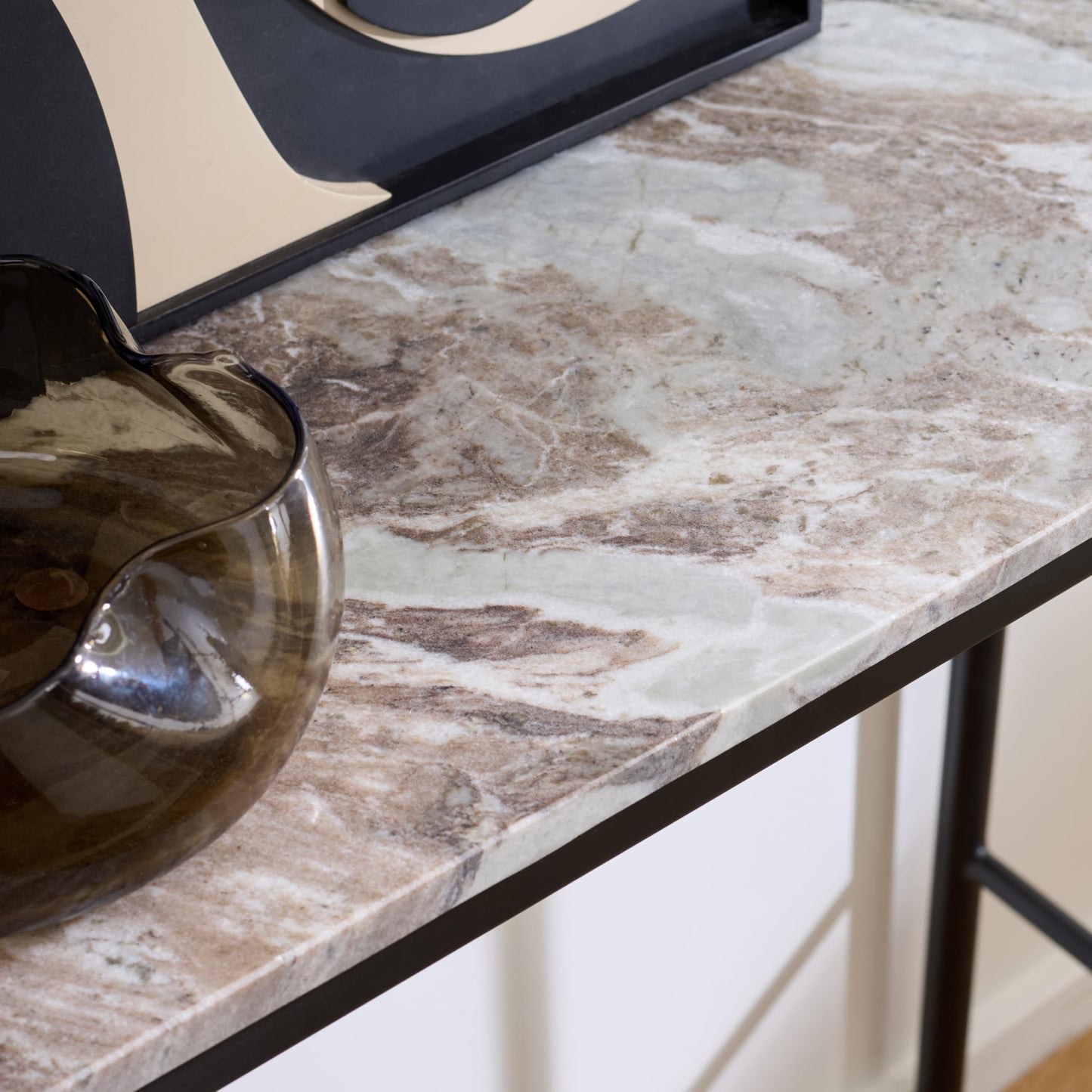 SAFAVIEH Home Collection - Frederick Console Table, Brown & Grey Marble Top with Black Metal Legs (CNS3707A)