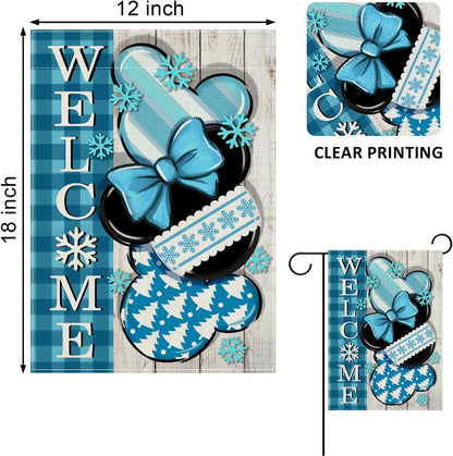 Welcome Winter Decorative Garden Flag, Blue Plaid Check Snowflake Farmhouse Yard Decorations, Seasonal Outdoor Decor