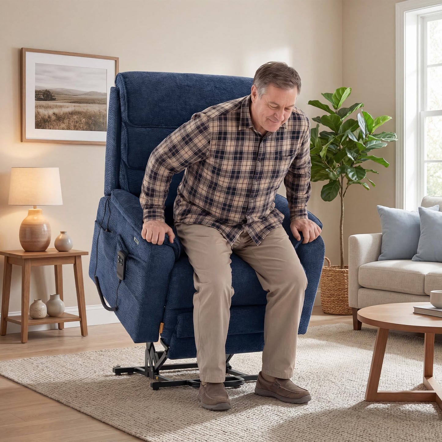 DYNOX Oversized 400 lbs Power Lift Recliner Chair for Big and Tall Elderly, Dual Motor Lay Flat Lift Chair with Heat & Massage, Extended Footrest, 9298L, Chenille Blue