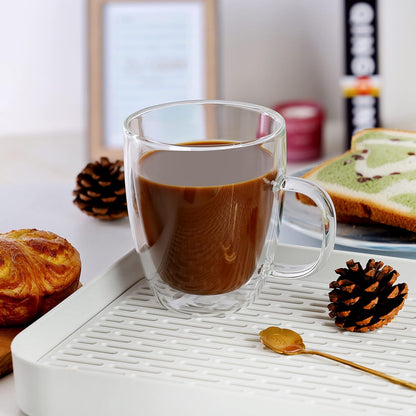 17oz,Double Beverages,Set 4 CNGLASS Large Glass Coffee Mugs Walled Insulated Clear Coffee Cups with Handle,Clear