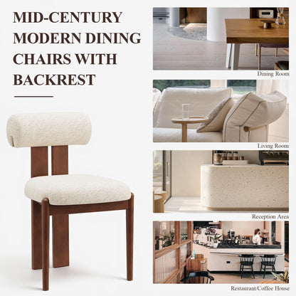 MALOL Modern Wooden Dining Chairs Set of 6, Upholstered Fabric Kitchen Chairs with Sculptural Backrest, Mid-Century Farmhouse Dining Room Chairs with Solid Wood Legs, Beige