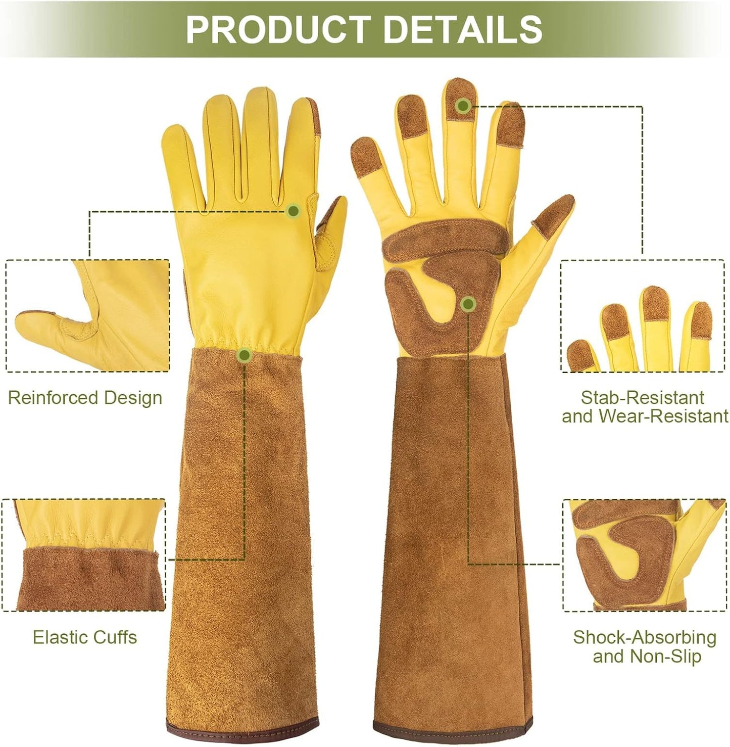 Women's Gardening Weeding Gloves - Leather Thorn Proof Garden Glove for Digging, Planting, and Pruning