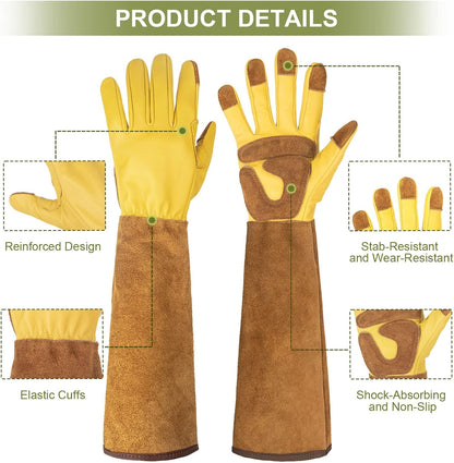 Women's Gardening Weeding Gloves - Leather Thorn Proof Garden Glove for Digging, Planting, and Pruning