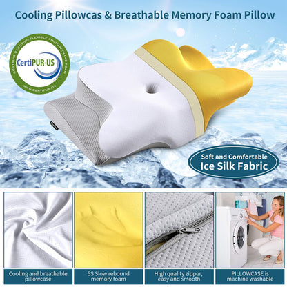 Cervical Neck Pillow for Pain Relief, Ergonomic Pillow for Sleeping, Contour Memory Foam Pillows for Shoulder Pain, Orthopedic Bed Pillows Neck Support for Side Back Stomach Sleepers with Pillowcase