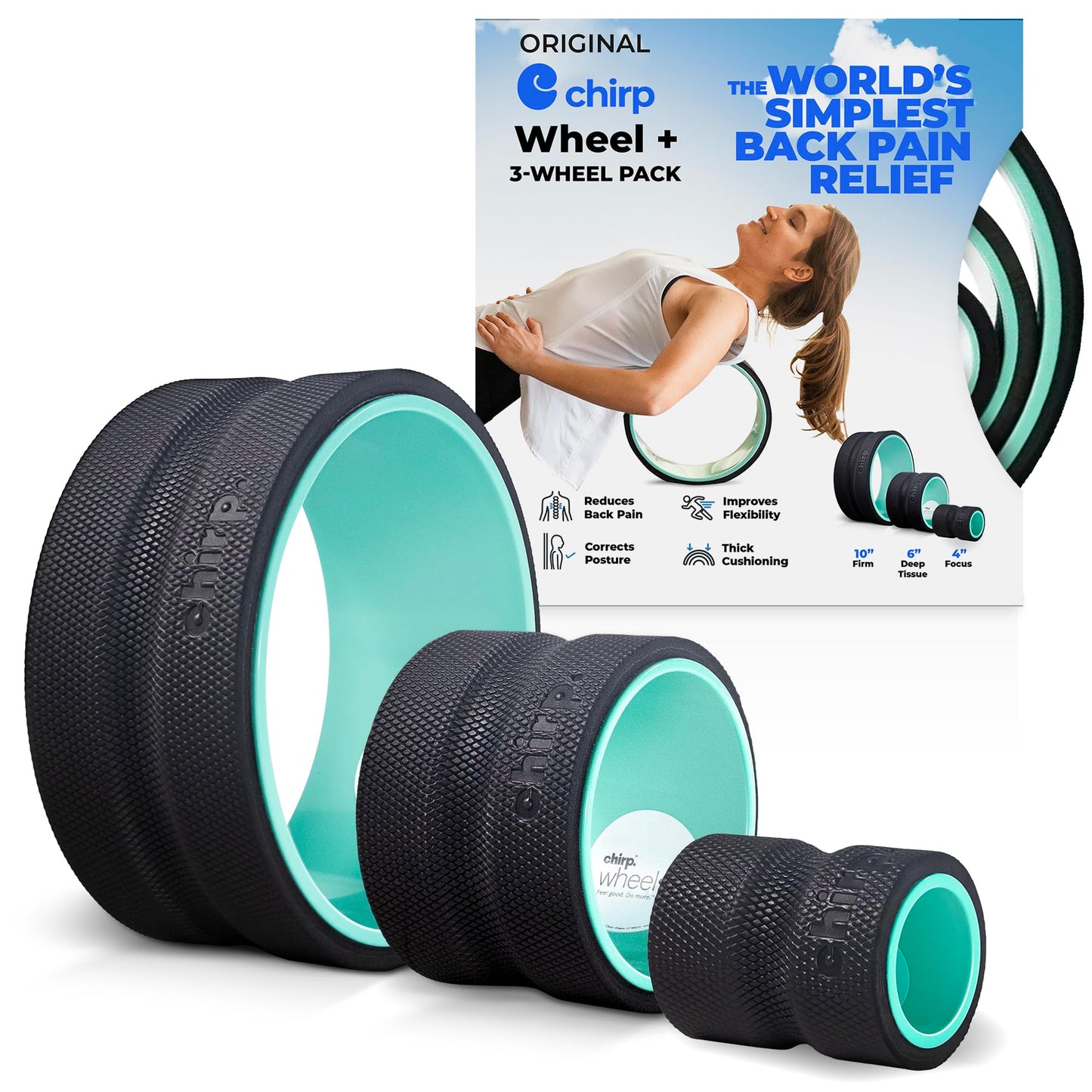 Chirp Wheel Foam Roller – Targeted Back & Neck Relief, Lumbar Spine Stretcher, Spinal Decompression Back Stretcher, Massage Roller with Density Foam for Physical Therapy, Supports 500lbs, 2-Inch Mint