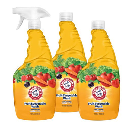 Arm & Hammer Fruit & Vegetable Wash, Produce Wash, Produce Cleaner, Pack of 3, 16 oz. Bottles, 1 Trigger (Packaging May Vary)
