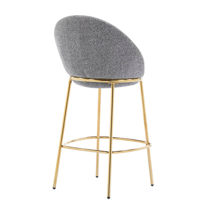 Christopher Knight Home Dudley Barstool Set of 2, Metal Bar Stools for Kitchen Island, Boucle Fabric Accent Chair for Bar Table, Modern Counter Stools with Footrest and Backrest, Gray and Gold
