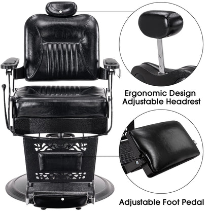 BarberPub Heavy Duty Metal Vintage Barber Chair All Purpose Hydraulic Recline Salon Beauty Spa Chair Styling Equipment 2925 (All Black)