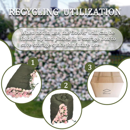 XINONE Artificial Flower Wall Panels 8x8 ft, Floral Backdrop 5D Silk Flower Wall for Wedding, Photo Booth, Baby Shower, Step and Repeat Wall Decor, Gorgeous Pink Greenery Mix, Fabric Backed, No Stand