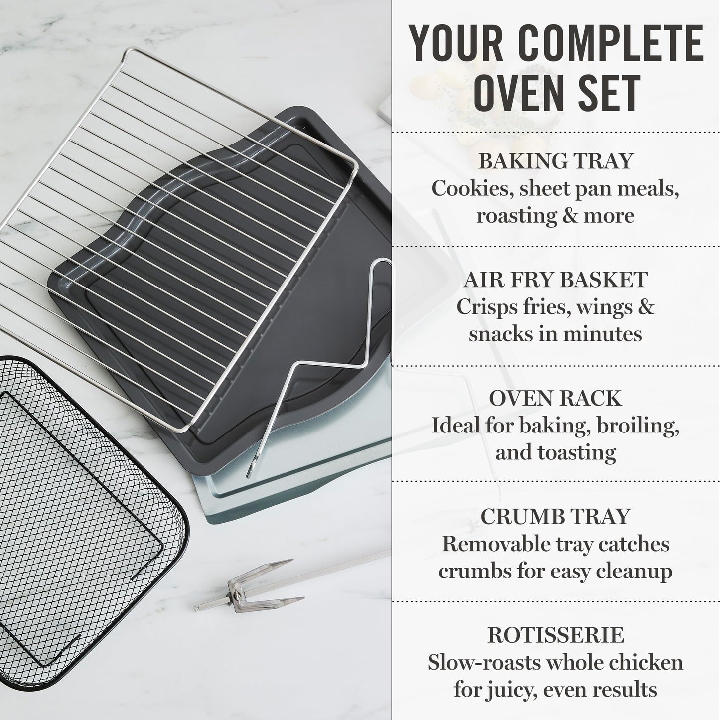 Martha Stewart French Door Air Fryer Toaster Oven Combo, 34QT Countertop Convection, 12-in-1, Bake, Broil, Roast, Fits 12” Pizza, Dehydrate, 5 Accessories, Air Fry Basket, Stainless Steel, Caviar Gray