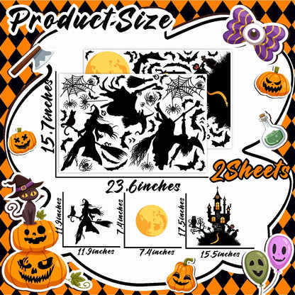 Halloween Decorations Decals Witches Wall Decor Black Bats Castle Stickers Halloween Wall Decal Peel and Stick Halloweens Party Supply Scary Spider Vinyl Sticker Art Murals for Home Window Door Decor