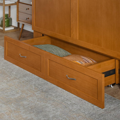 AFI Hamilton Queen Murphy Bed Chest with Mattress, Storage, and Built-in Charger in Light Toffee