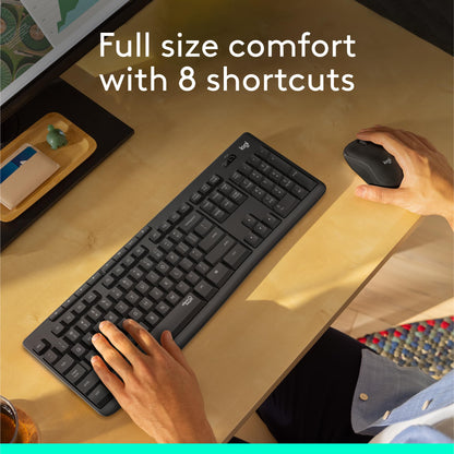 Logitech MK295 Wireless Mouse & Keyboard Combo with SilentTouch Technology, Full Numpad, Advanced Optical Tracking, Lag-Free Wireless, 90% Less Noise - Graphite