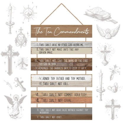 The Ten Commandments Christian Home Wall Decor Art, Wooden Hanging Bible Verse for Home, Bedroom, Living Room, Church, Farmhouse, Garden, Office (Retro)