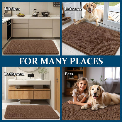 OLANLY Dog Door Mat - Absorbent Non-Slip Chenille for Muddy Paws | 45x27 Mocha Indoor Entryway Carpet