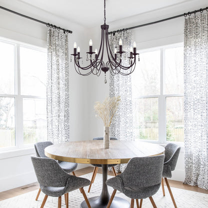 Lucidce Farmhouse Chandeliers 8 Lights Oil Rubbed Bronze Pendant Lighting Dining Room Light Fixtures Modern Crystal Ceiling Light Fixtures