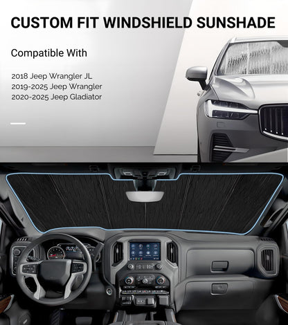 Pigenius Windshield Sun Shade for Jeep Wrangler JL 2018-2025, Gladiator 2020-2025 Front Window Sunshade - AstraGuard