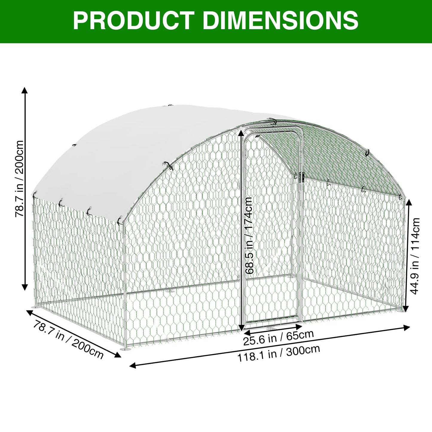Large Metal Chicken Coop, Outdoor Chicken Runs for Yard with Cover,Large Chicken Run with Upgrade Tri-Supporting,Waterproof and UV-Resistant,Walk-in Poultry Cage for Farm Yard(9.8'l x 6.5'w x 6.5'h)