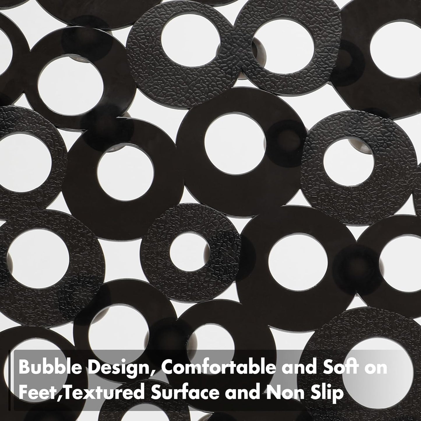 27 14 Inch WELTRXE Oval Bathtub Mat Non Slip, Black Bubbles Bath Mats for Tub, Shower Mat with Drain Holes, Suction