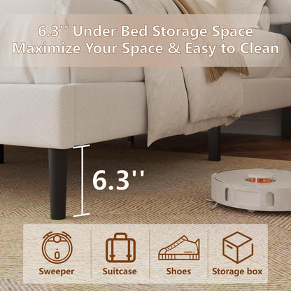 HAOARA King Size Velvet Bed Frame and Vertical Chanel Tufted Headboard, Upholstered Platform Bed wtih Wingback, No Box Spring Needed, Strong Wooden Slats, White