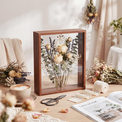 Wenqik 4 Pack 8 x 10 Shadow Box Frame Transparent Shadowbox Display Case Wood Deep Picture Frame with Soft Felt Back for Photos Dried Flowers Memorabilia Handicrafts Keepsake(Walnut)