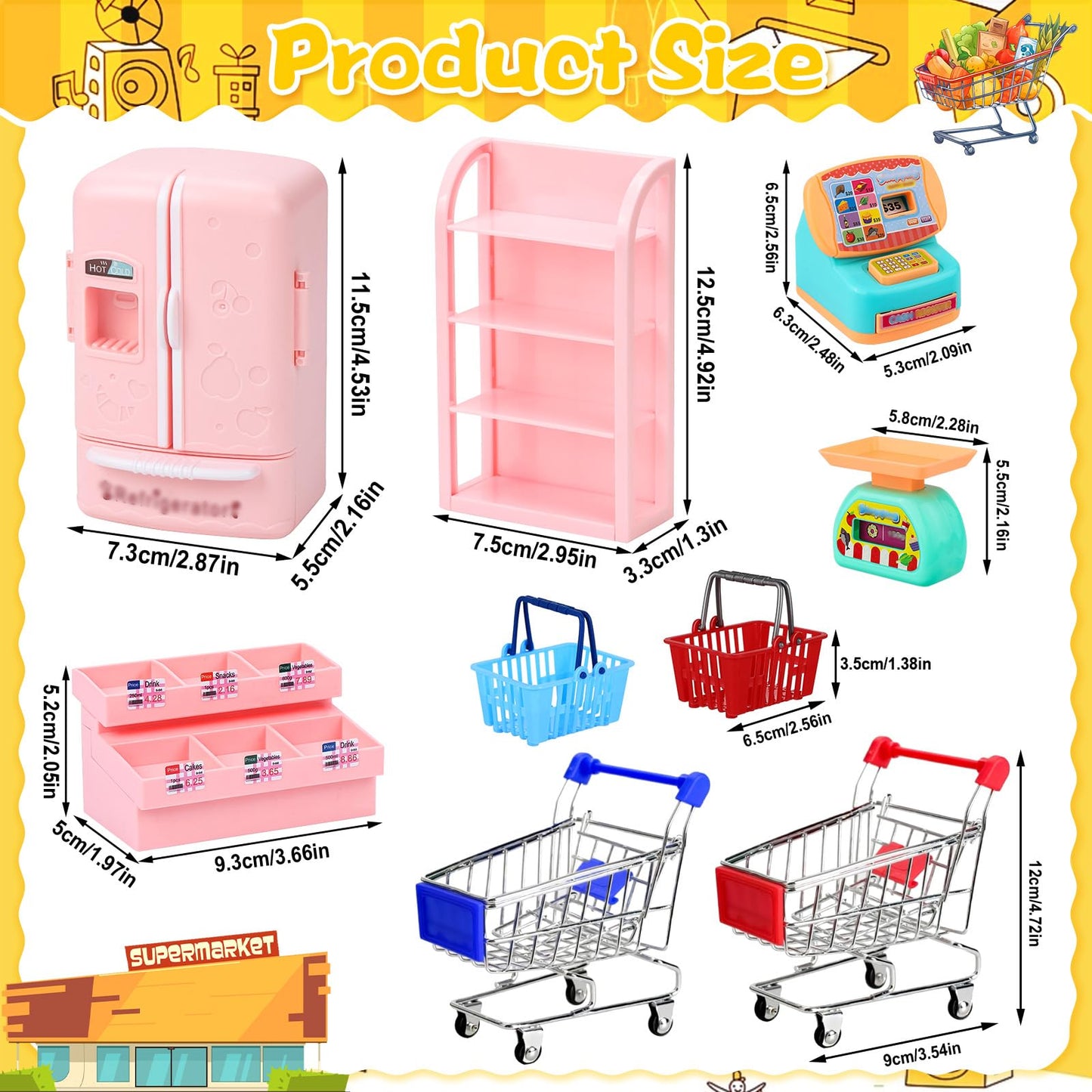 150Pcs Mini Shopping Cart Basket Miniature Food Drink Bottle Supermarket Metal Handcart Trolley