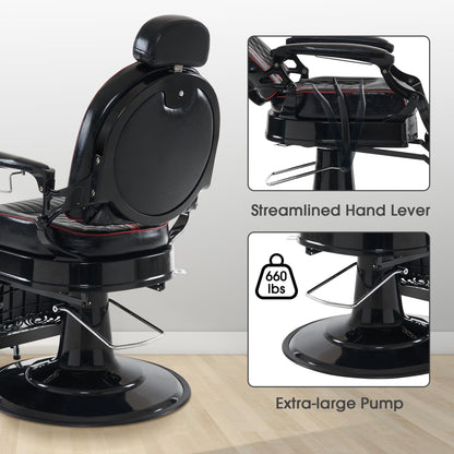 BarberPub Heavy Duty Metal Vintage Barber Chair All Purpose Professional Hydraulic Reclining Salon Beauty Spa Chair Styling Equipment 8730 (Red)