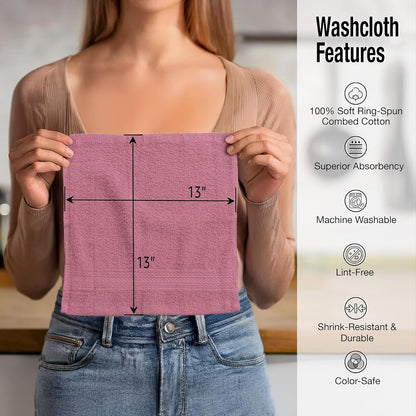12 Pack, 100% 13" 13", Living Fashions Washcloths, Extra Soft Ring Spun Cotton Wash Cloth, Size X Soft and Absorbent