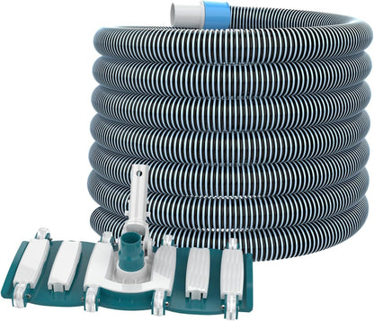POOLWHALE 30-Foot Swimming Pool Vacuum Hose - Weighted Rotatable Handle & Wheels for Easy Cleaning