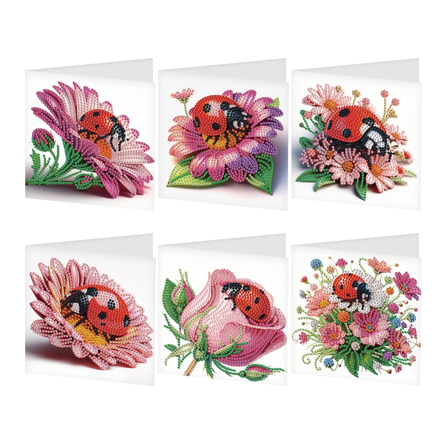 JZHYOAN 6Pcs Ladybug Flower Diamond Painting Greeting Cards DIY Diamond Art Greeting Card with Envelopes for Adults Embroidery Gem Arts and Crafts Card Kit for Birthday Holiday Mosaic Handmade Gift