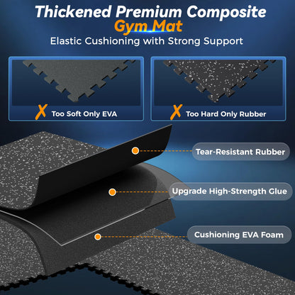 SUPERJARE 1" Extra-Thick Rubber Top Exercise Mat, Puzzle Gym Flooring for Home Gym, Gym Mat for Workout Equipment, Interlocking Floor Tiles with EVA Foam, 18 Pcs 72 Sq Ft, Black/Grey