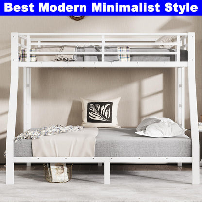 STERXONE Upgraded Version Thickened Stronger Metal Twin Over Full Bunk Bed, Heavy Duty Steel Twin Over Full Size Bunk Bed, Best Bunk Bed Frame for Adults (White,Twin Over Full)