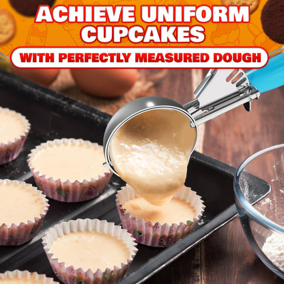Cookie Scoop Set - Ice Cream Scoop with Trigger - Cookie Scoops for Baking Set of 3#16 (2.7 oz), #20 (2 oz), #30 (1.25 oz), Stainless Steel Versatile Tool, Portion Control for Cookies and Treats Prep