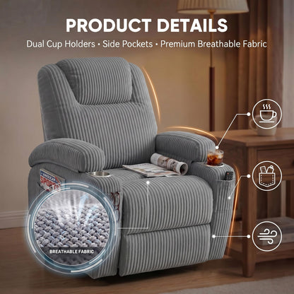 Flamaker Power Lift Chair Massage Recliner Chairs for Elderly, Corduroy Ergonomic Design with Cup Holders & Side Pockets, Remote Control (Dark Gray)