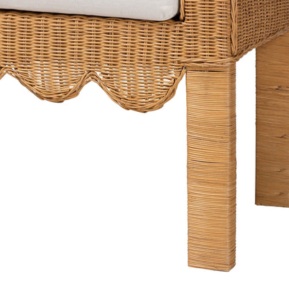 Bali & pari Reiko Handwoven Natural Rattan Bench with Scalloped Detailing – Boho Farmhouse Entryway, Bedroom, or Living Room Accent Seating