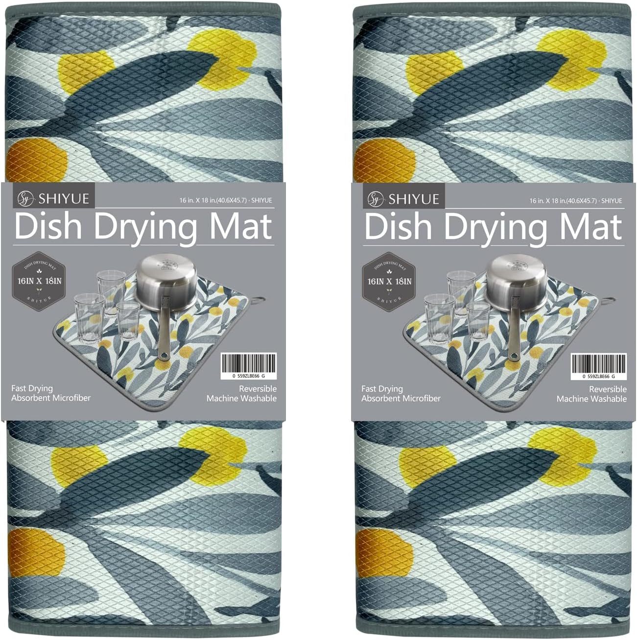 Microfiber Dish Drying Mat 16'' x 18'' - Super Absorbent Kitchen Counter Pad for Dishes, Coffee Maker Mat (Watercolor