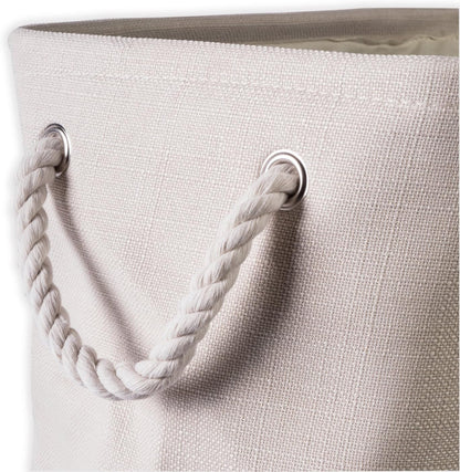 DII Collapsible Variegated Polyester Storage Bin, Medium Cream with Cotton Handles