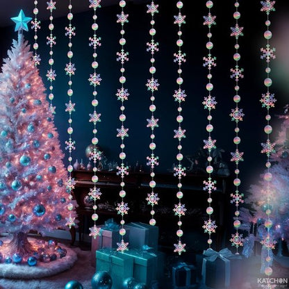 KatchOn 6.5 FT Snowflake Garland Decorations - Iridescent Hanging Christmas Decor | Perfect for Winter Parties