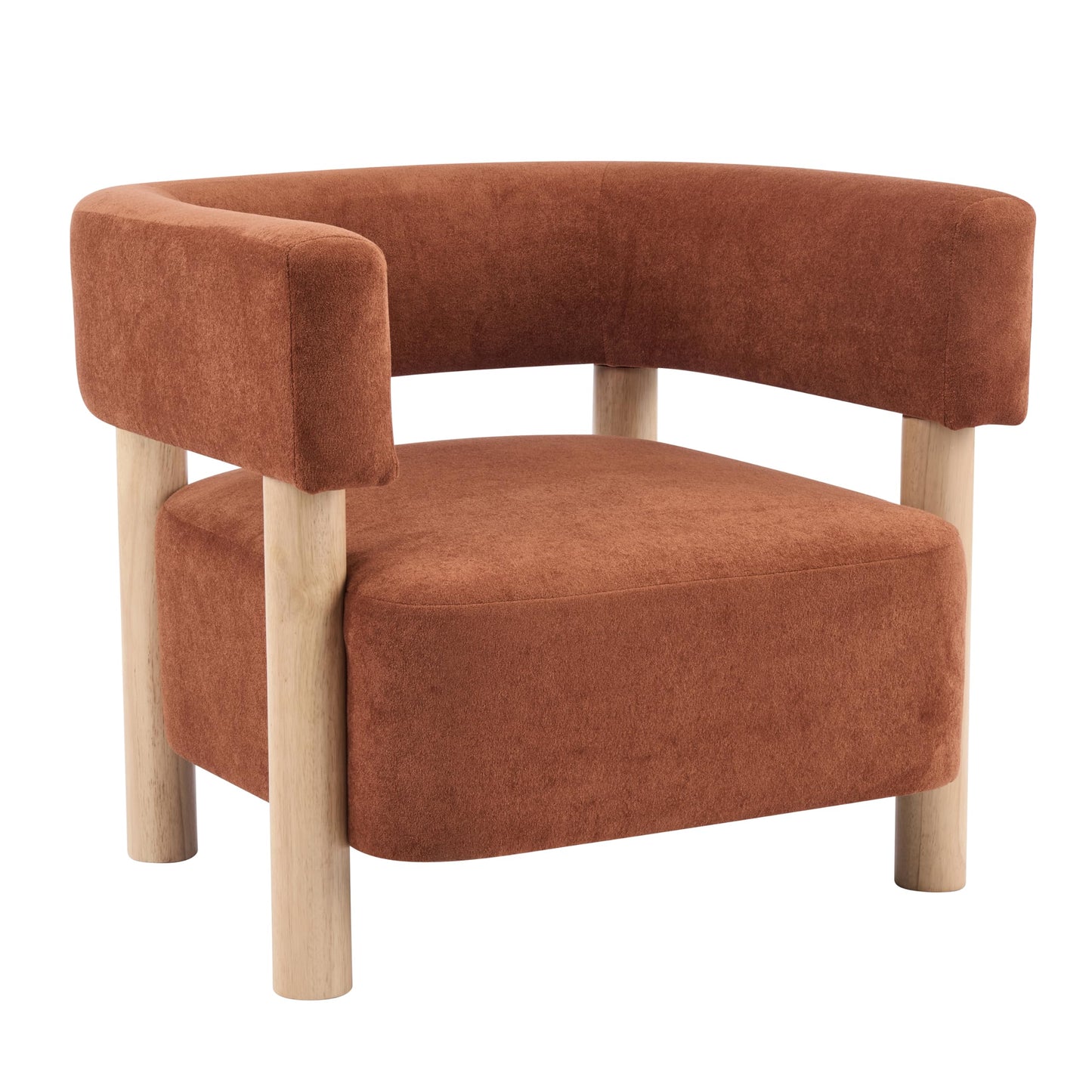 Christopher Knight Home Carly Low Profile Accent Chair, Boucle Upholstered Barrel Chair, Comfy Reading Chair for Bedroom, Wooden Single Lounge Sofa, Burnt Orange