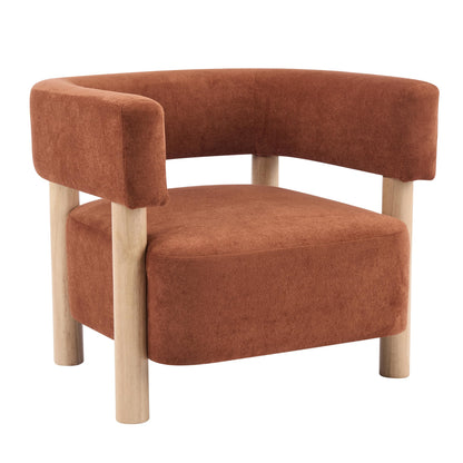 Christopher Knight Home Carly Low Profile Accent Chair, Boucle Upholstered Barrel Chair, Comfy Reading Chair for Bedroom, Wooden Single Lounge Sofa, Burnt Orange