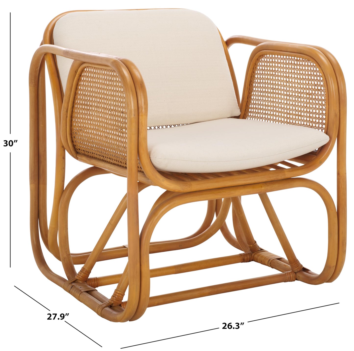 SAFAVIEH Couture Collection Brauner Tropical Coastal Natural Rattan Pole Accent Chair (Fully Assembled)