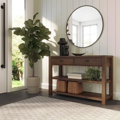 Grain Wood Furniture Montauk Console Table, Solid Wood with a Rustic Walnut Finish