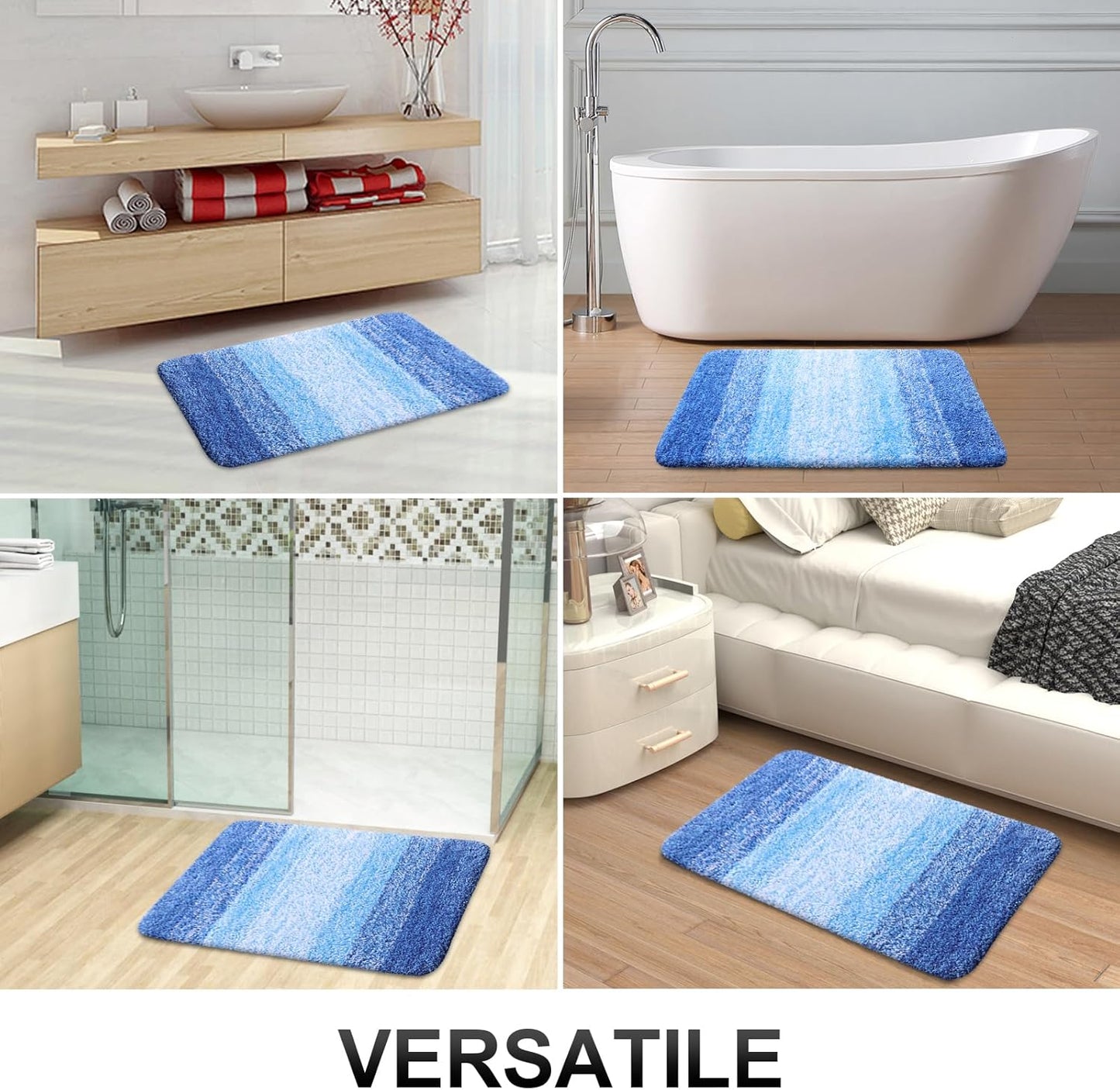 OLANLY Large Bath Rugs - Extra Soft Microfiber, Quick Dry & Washable | Light Royal Blue 50x30