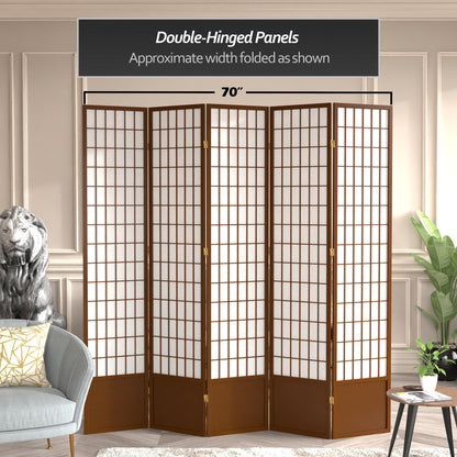 Oriental Furniture 7 ft. Tall Window Pane Shoji Screen - Walnut - 5 Panels